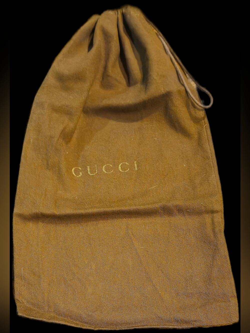 EUC Gucci Medium Brown Drawstring Dust Bag Gold Pouch Wallet Handbag Storage